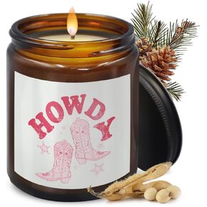 Retro Preppy Western Cowgirls Gifts for Girls Women,Trendy Funky Howdy Cowgirl Birthday Gifts for Teen Girls,Cedar Fragrance Scented Candles,8 oz