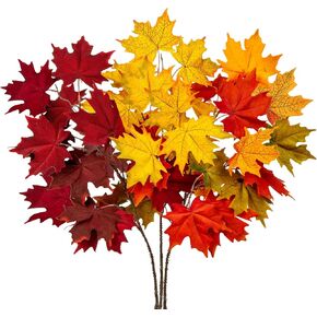 Briful 37'' Fall Decor Artificial Maple Leaf Branches,Large Fake Maple Leaves Shrubs,Autumn Velvet Faux Maple Leaves Spray for Home Thanksgiving Table Centrepieces Halloween Decor,Orange