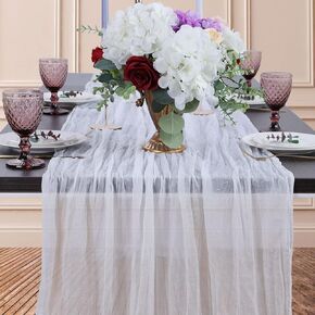 Aviviho 13FT White Cheesecloth Table Runner Cheese Cloth Gauze Fabric 35*160" Long Rustic Boho Table Runner for Wedding Party Cake Table Decoration 1 Pack