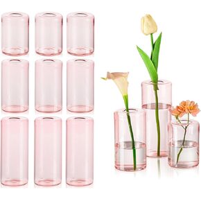 Glasseam Bud Vases in Bulk 24: Handmade Glass Vases for Centerpieces Cute Blown Small Vase for Flowers Modern Clear Flower Vase Centerpiece Cylinder for Wedding Reception Dining Table Decorations