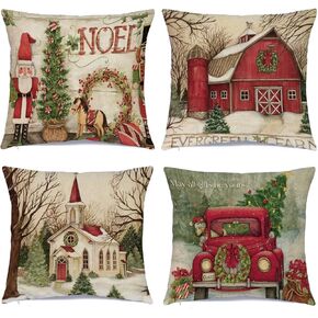 Hlonon Christmas Decorations Christmas Pillow Covers 18 x 18 Inches Set of 4 - Xmas Series Cushion Pillow Cover Custom Zippered Square Pillowcase