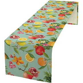 Fruit Table Runner Fresh Fruit Summer Cherry Green Leaves Black Decoration for Home Party Kitchen Dining Table 13x36 inch
