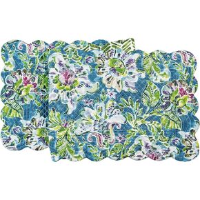 C&F Home Violet Purple Blue & Green Flora Reversible Herringbone Cotton Quilted Table 14" X 51" Cotton Machine Washable Cotton Quilted Table Runner 14" x 51" Blue