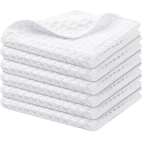 Homaxy Premium Microfiber Waffle Weave Kitchen Dish Cloths, 12 x 12 Inch Ultra Absorbent and Solid Color Dish Towels for Kitchen Fast Drying Dishcloth for Washing Dishes, 6 Pack, White