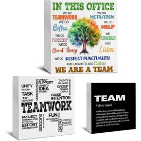 3 Pcs Team Wood Signs Decor Teamwork Wood Block Signs Inspirational Teamwork Team Definition Wooden Box Signs Decorations for Office Tiered Tray Desk Table Shelf
