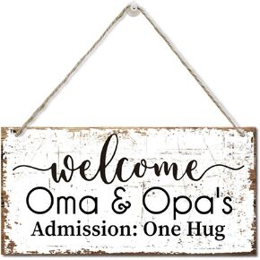 Funny Welcome to Oma and Opa's Sign, Printed Wood Plaque Sign, Welcome Hanging Rustic Family Signs for Home Decor Gift, Decorative Wood Sign, Welcome Sign, Farmhouse Decor Wall Art Sign 12" x 6"