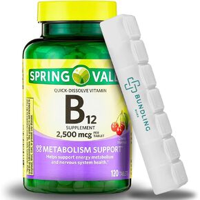 Spring Valley Vitamin B12 2500 MCG, Quick-Dissolve Cherry Flavor Dietary Supplement Tablets, 120 Count 7 Day Pill Organizer Included - 1 pack