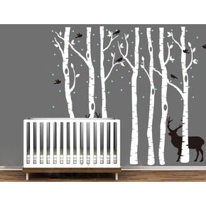 Forest Tree Wall Decal Deers Sticker Removable Vinyl Wall Art Stickers for Kids Nursery Bedroom Living Room