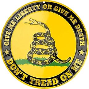 HangTime Give Me Liberty Or Give Me Death Gadsden 12" Embossed Aluminum Sign Made in The U.S.A.