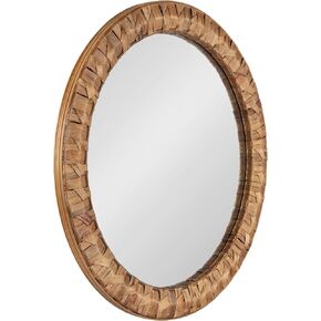 Kate and Laurel Laalima Boho Woven Round Mirror, 26 Inch Diameter, Rustic Brown, Decorative Circle Mirror with Authentic Water Hyacinth Frame for Coastal Mirror Decor