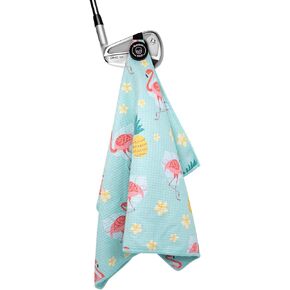 Golf Towel Magnetic Golf Towel for Golf Bags with Clip for Men & Women，Microfiber Fabric Waffle Pattern Golf Towels for Strong Hold to Golf Carts or Clubs (Blue-Flamingo)