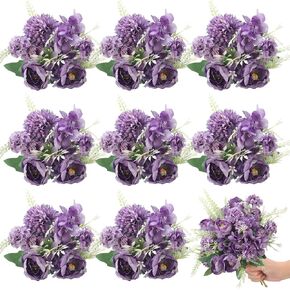 Lyrow 8 Pcs Artificial Peony Flowers Fake Peony Silk Hydrangea Bouquet Elegant Flowers for Wedding Decoration Indoor Faux Realistic Flowers for Home Party Table Centerpieces Floral Arrangement(Blue)