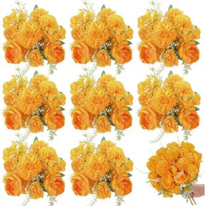 Lyrow 8 Pcs Artificial Peony Flowers Fake Peony Silk Hydrangea Bouquet Elegant Flowers for Wedding Decoration Indoor Faux Realistic Flowers for Home Party Table Centerpieces Floral Arrangement(Blue)