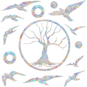 51 Pieces Window Clings for Birds - Anti-Collision Window Decals - Prismatic Non Adhesive Vinyl Rainbow Window Stickers to Save Birds from Window Strikes, JD-SHUNIAO-51