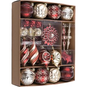 Valery Madelyn Christmas Tree Ornaments Set, 80ct Burgundy and Gold Shatterproof Christmas Tree Decorations Bulk, Luxury Hanging Ball Ornaments for Xmas Trees Holiday Decor