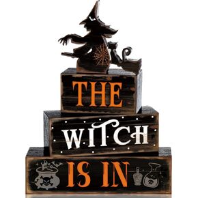 4 Pcs Halloween Decor for Home Witch Brew Pumpkin Wooden Signs with Sayings Halloween Tiered Tray Decor Wooden Table Decorations for Halloween Farmhouse Decor(Witches Brew)