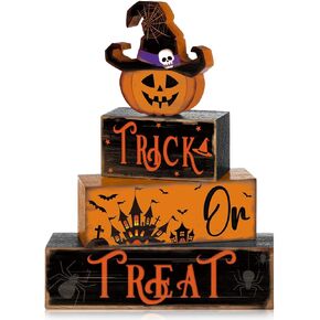 4 Pcs Halloween Decor for Home Witch Brew Pumpkin Wooden Signs with Sayings Halloween Tiered Tray Decor Wooden Table Decorations for Halloween Farmhouse Decor(Witches Brew)