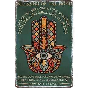 Funny Metal Sign Yoga Hamsa Bless Your Home Retro Decor Art Sign Home Kitchen Bar Cafe Club Cave Wall Decor Yoga Tin Sign 8x12 Inch