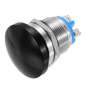 MECCANIXITY 1PCS 5A 19MM 3/4" Momentary Mushroom Head Push Button Switch 12V 24V 120V 250V AC Black 1NO Waterproof IP65 SPST Domed Round Self-resetting Button