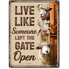 Sheep Sign Decor - Keep Gate Closed Sheeps Metal Signs, Gifts For Sheep Lovers Aluminum Rust Free 9" X 11", Pre-Drilled Holes, Weather