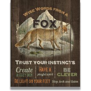 Wise Words From A Fox - Motivational Fox Wall Art Decor Print with a brown background - unframed artwork printed on photograph paper
