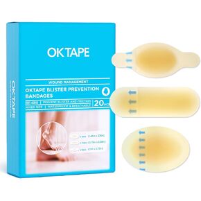 ضمادة نفطة من OK TAPE، منع حدوث بثور مقاومة للماء للكعب، 20 قطعة (1.46 بوصة × 2.16 بوصة -5 قطع، 1.1 بوصة × 2.72 بوصة -5 قطع، 0.79 بوصة × 2.36 بوصة -10 قطع)