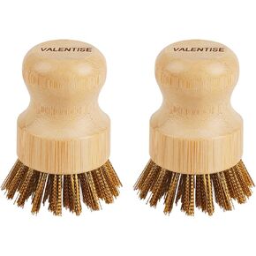 Cast Iron Cleaner Scrubber with Copper Bristle Natural Bamboo Scrubber Cast Iron Cleaner,Cast Iron Skillets Dutch Ovens Pots Table Top BBQ Grill Pans