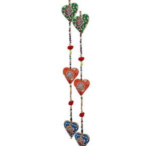 Rastogi Handicrtafts Door Hanging Decorative Cotton heart in Vibrant Color Stringed with Beads and Bell Traditional Indian Hanging Decoration 2 layer