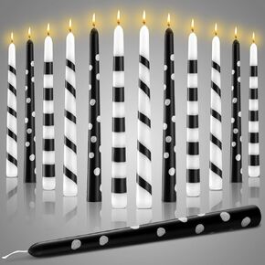 12 Pcs Black and White Candles Set Hand Painted Taper Candles 10 Inch Tall Holiday Decor for Dinner Party Wedding Anniversary