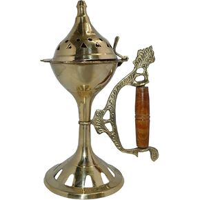 Zap Impex® Lotus Style Solid Brass Vessel Brass Long Incense Charcoal Burner (Size- 7 Inch)