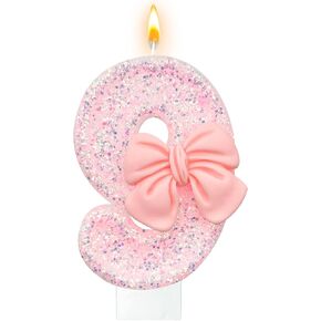 Birthday Cake Candles, Pink Glitter with Bow Cake Candles, Birthday Party Cake Toppers, Cute Birthday Candle Decorations (1)