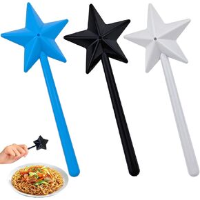 3 PACK Wand Salt and Pepper Shakers, Fairy Wand Salt and Pepper Shakers Pentagram Shape Salt Dispenser, Refillable Pentagram Shape Salt Dispenser with Holes Kitchen Accessories(Black, White and Blue)