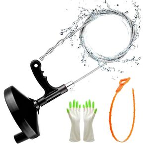 FLSEPAMB Drain Auger 25 Ft Plumbing Snake Snake Drain Clog Remove Tool Professional Sink Snake for Bathtub Drain, Kitchen Sink, Comes with Gloves and 25 Inch Snake Hair Clog Remover