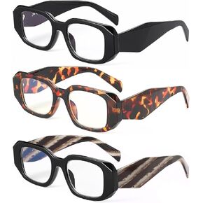 JM 3 Pack Trendy Square Reading Glasses For Women Fashion Blue Light Blocking Eyeglasses Anti Eyestrain Computer Readers