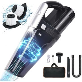 URAQT Handheld Vacuum Cordless, Portable 10000Pa Strong Suction Car Vacuum Cleaner Dust Busters, 2 Speed Wet Dry Vacuum with LED Light, Rechargeable Hand Held Vacuuming for Home, Office, Car (Black)
