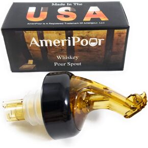 Whiskey Pourer for Liquor Bottles – With Flap - Made 100% In USA. Great Whiskey Gift For The Home Bar! (1, Amber - Standard Cork)