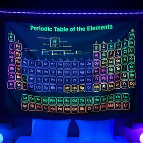 Uokiuki Blacklight Tapestry Periodic Table of Elements Tapestry UV Reactive Chemistry Chart Tapestry Educational Black Light Tapestry Wall Hanging for Classroom Bedroom Living Room Dorm 71 X 60 Inch
