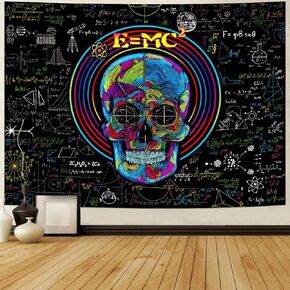 Lahasbja Classroom Tapestry Math Formula Tapestry Equations Geometry Art Wall Tapestry Graffiti Mathematics Science Backdrop Trippy Skull Tapestry for Office School Bedroom