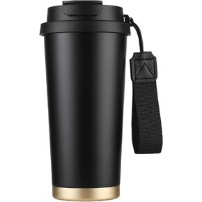 Funkrin Coffee Travel Mug with Straw & Flip Lid, 16oz Insulated Tumbler Cup with Ceramic Coating, Double Wall Vacuum Leak-Proof Thermos Mug for Office School Party Camping