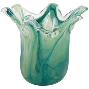 Vietri Onda Glass Green Petite Vase - 5.25"x4.25" Glass Flower Vase, Handmade Mantle/Table Decor