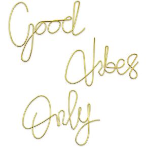 Good Vibes Only Wire Word Sign,Handmade Wire Word Sculpture,Gold Metal Letters Wall Decor Inspirational Wall Decals for Room Office Home Wall, 9x6 Inches