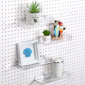 4 Set Pegboard Shelves, Clear Acrylic Shelf with Metal Hooks Pegboard Tray Pegboard Accessories Organizing Tools Wall Organizer for Pegboard Display Wall Craft Room Home Garage Workbench