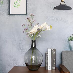 15" Large Glass Floor Vase for Pampas Grass, Black Gray Clear Modern Glass Vases for Dried Flowers, Round Balloon Jug Vase for Living Room Home Decor