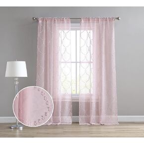 Laura Ashley Lattice Sheer Curtains with Rod Pocket, Each Panel Measures 38" W x 84" L, White, 2 Panels