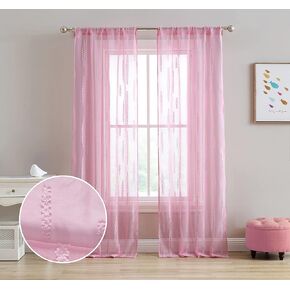 Laura Ashley Lattice Sheer Curtains with Rod Pocket, Each Panel Measures 38" W x 84" L, White, 2 Panels