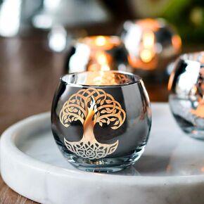 SHMILMH Black Gold Votive Candle Holders 6 PCS Tree of Life Glass Tealight Candle Holders Wedding Decorations for Reception, Birthday Party, Baby Shower, Bridal Shower Table Centerpiece Decor