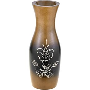 AeraVida Unique Decorative Brown Hand Carved Hibiscus Flower Mango Tree Wood Vase | Farmhouse Wooden Vase for Home Decor | Living Room Essentials