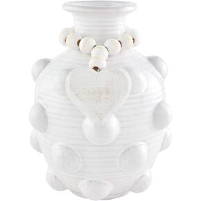 Mud Pie White Beaded Ceramic Vase, Heart, 7.5" x 5" Dia