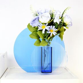 Flushbay Acrylic Flower Vase Ins Style Floral Arrangement Vases Floral Vases and Containers for Wedding Centerpieces, Home Decorations, Office Ornaments (Blue-Stripe)