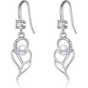 POPLYKE 925 Sterling Silver Cat Pearl Earrings, Moon Pearl Earrings, Valentine's Day Mother's Day Gift